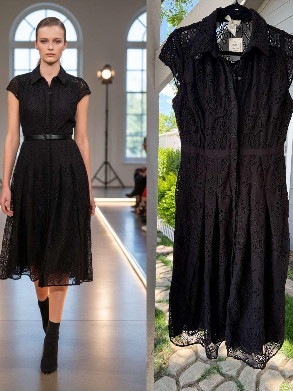NWT Blu Dahlia Black Eyelet Lace Button Front Midi Dress Size 8